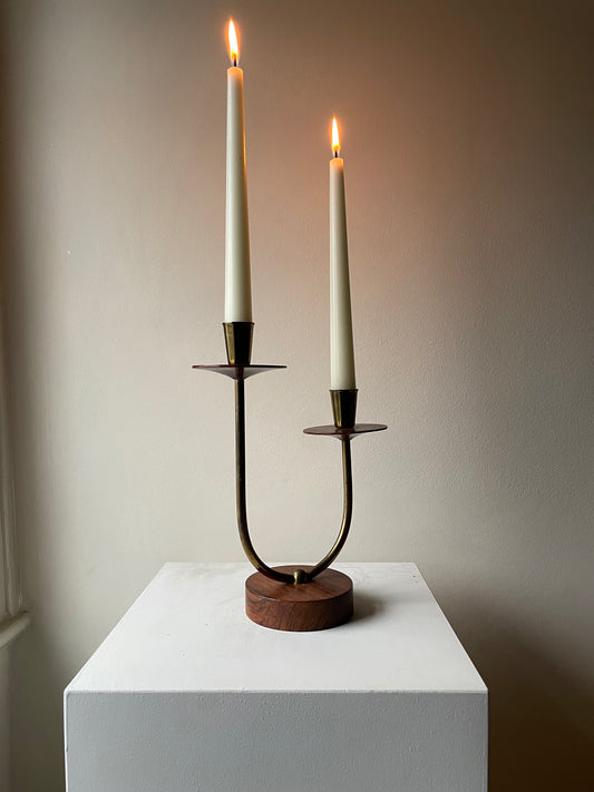 Rosewood and Brass Duo Candlestick Holder