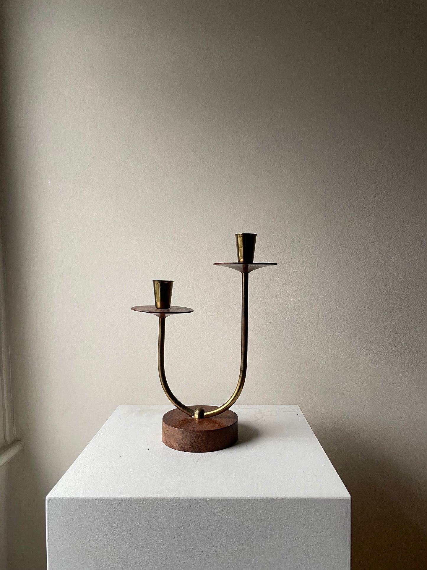 Rosewood and Brass Duo Candlestick Holder