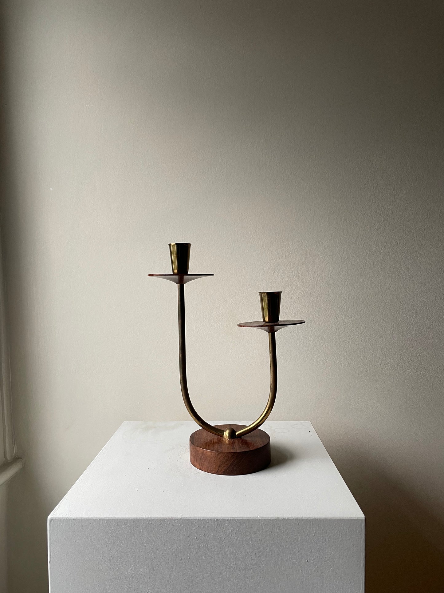 Rosewood and Brass Duo Candlestick Holder