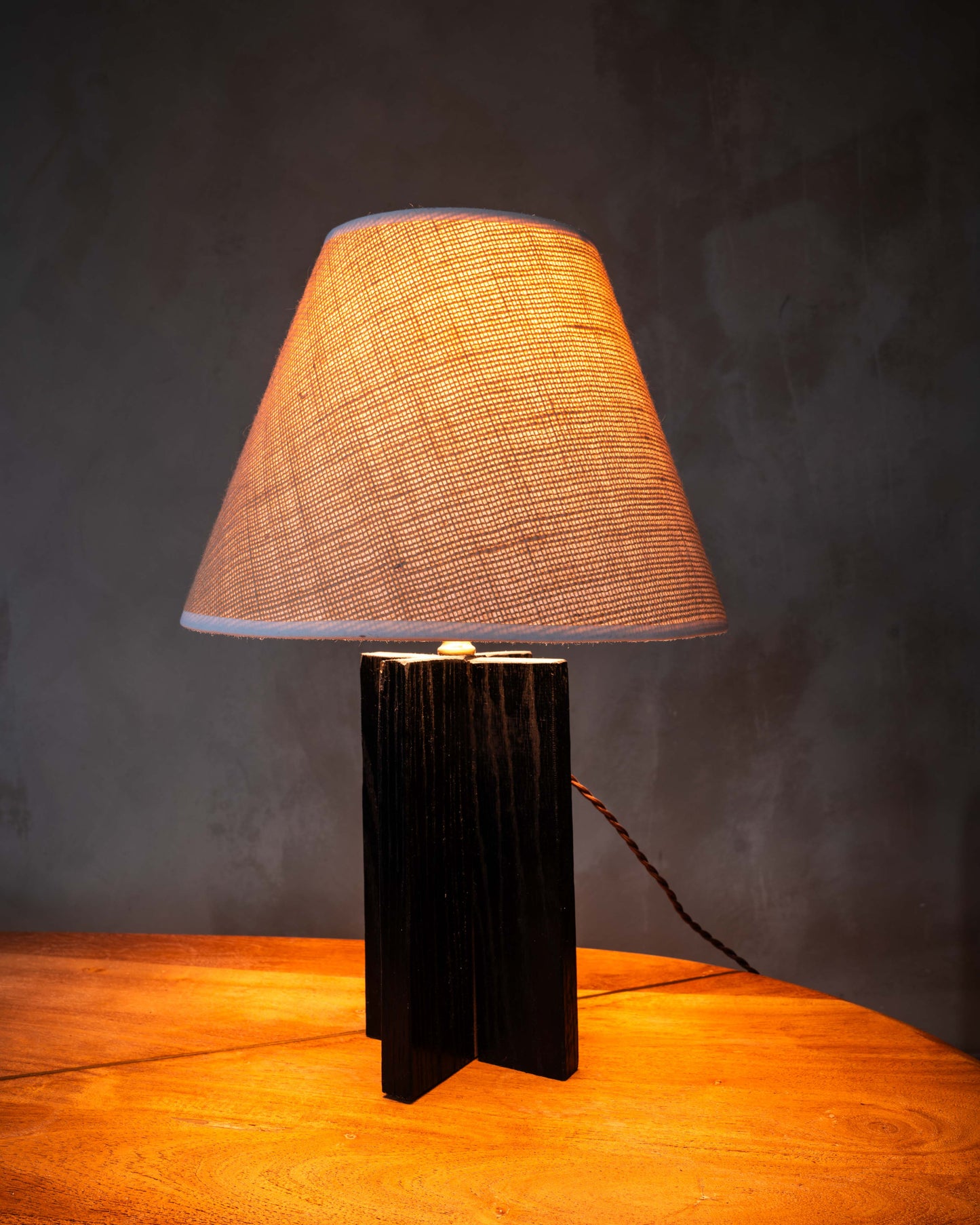 Black Oak "X" Table Lamp